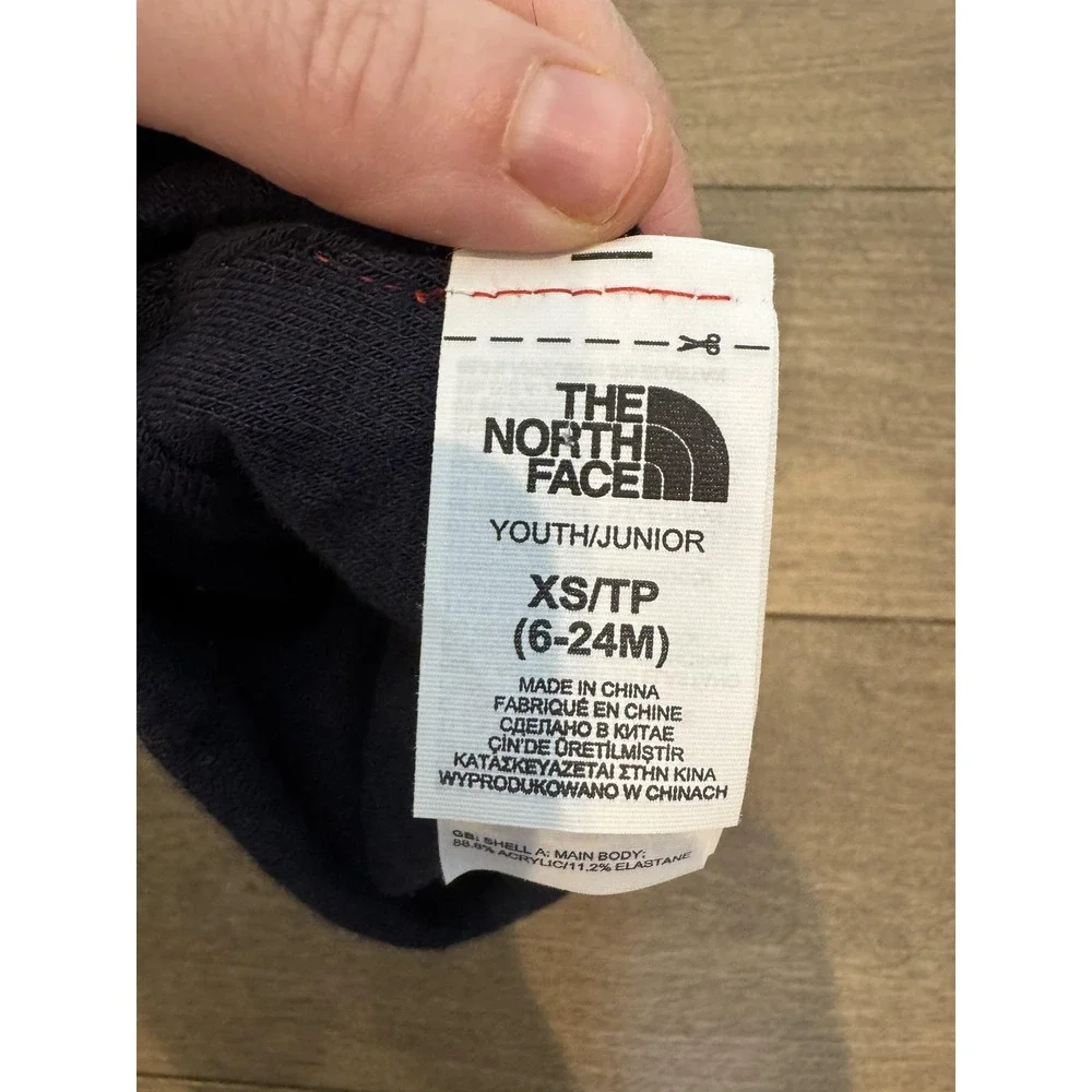 The North Face Hat Beanie Youth XS 6-24M Navy‎ Blue Moose Patch Cuffed Knit Warm
